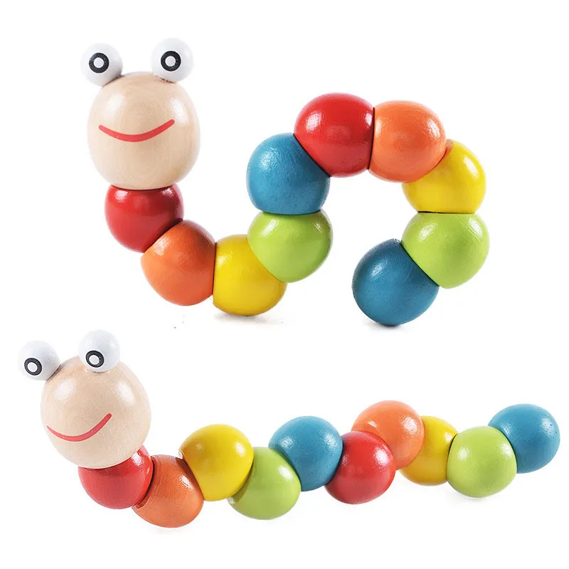 Educational Novelty Toy Block Hand Game Finger Twisting Worm Wooden Caterpillar Kids Toys