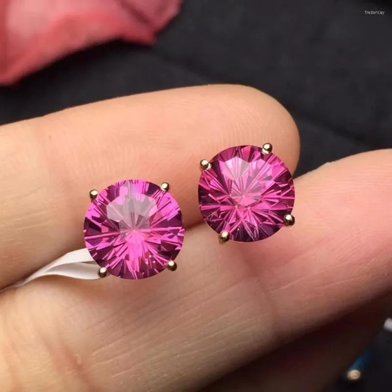 Boucles d'oreilles à tige bijoux fins véritable or rose pur 18 K AU750 pierres précieuses de topaze rose naturelle pour les femmes