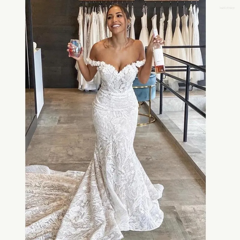 Lace off shoulder mermaid wedding dress hot sale