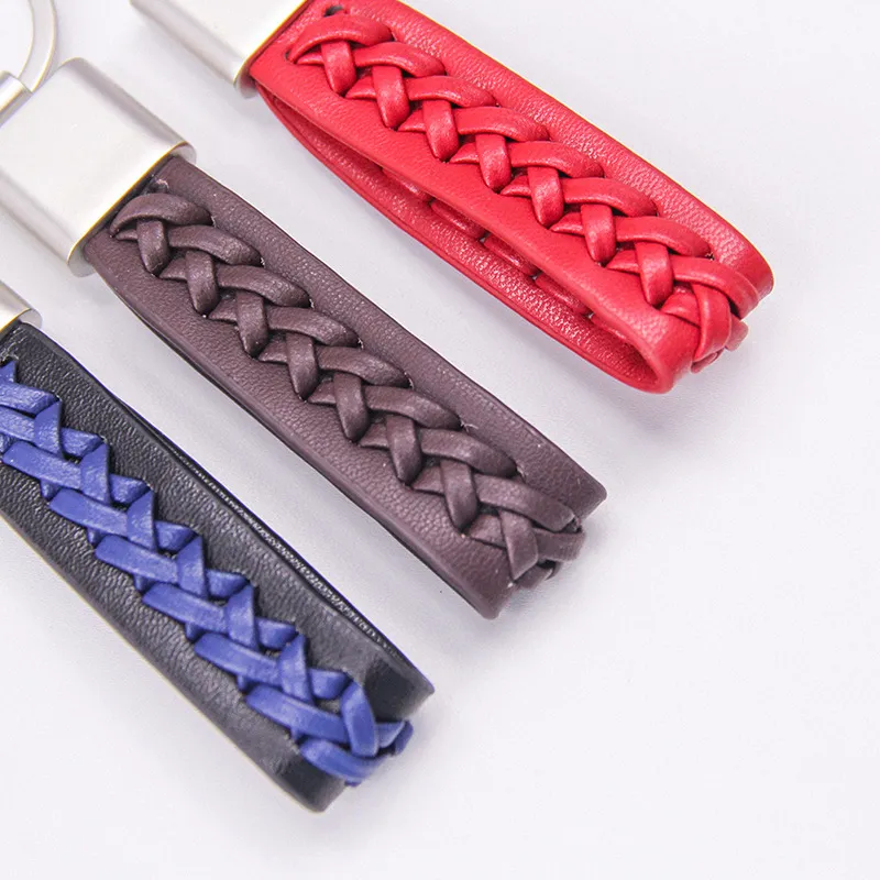 DIY Leather Keychain Metal Car Keychains Woven Key Chains Bag Pendant Keyring Customized Logo