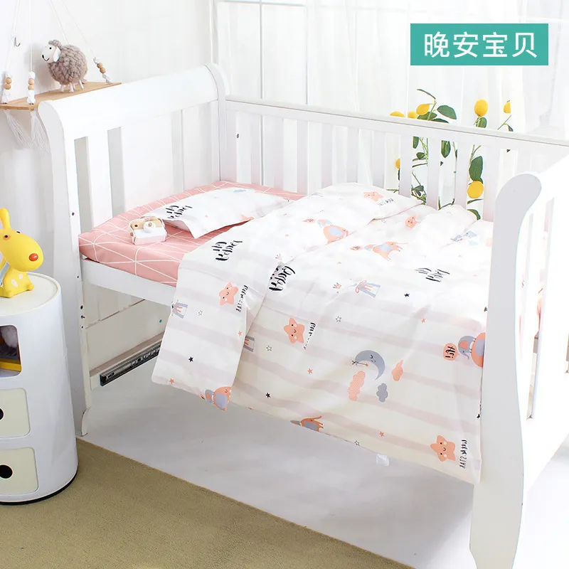 Bedding Sets 3Pcs Set Baby Cot Beddings Cotton Print Sheet Duvet Cover Case Pillow Case Kids Bed Linens Children Room Things Customize Size 230317