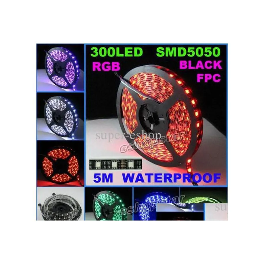 2016 LED Strips 5m RGB Lichtstrook 5050 SMD 300 LED's waterdicht met 44Key IR Remote Controller PCB Zwart Drop Leving Lights Lighting Ho DH9Go
