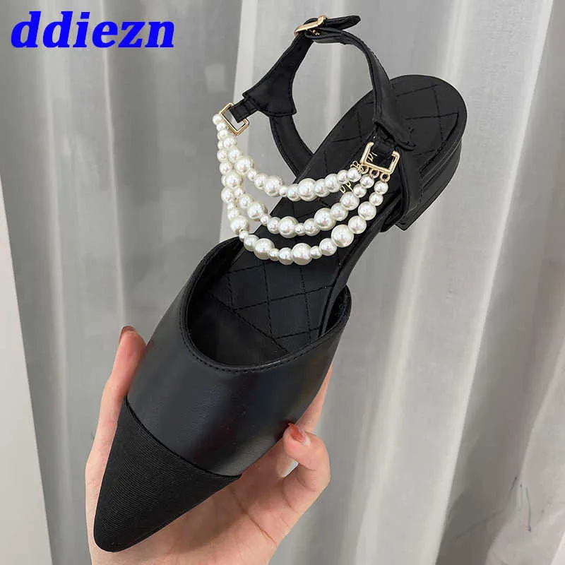 Dames plates chaussures luxury sandals 2023 Fashion String perle femelle boucle pointue toe women Designer sandals chaussures d'été printemps 0316