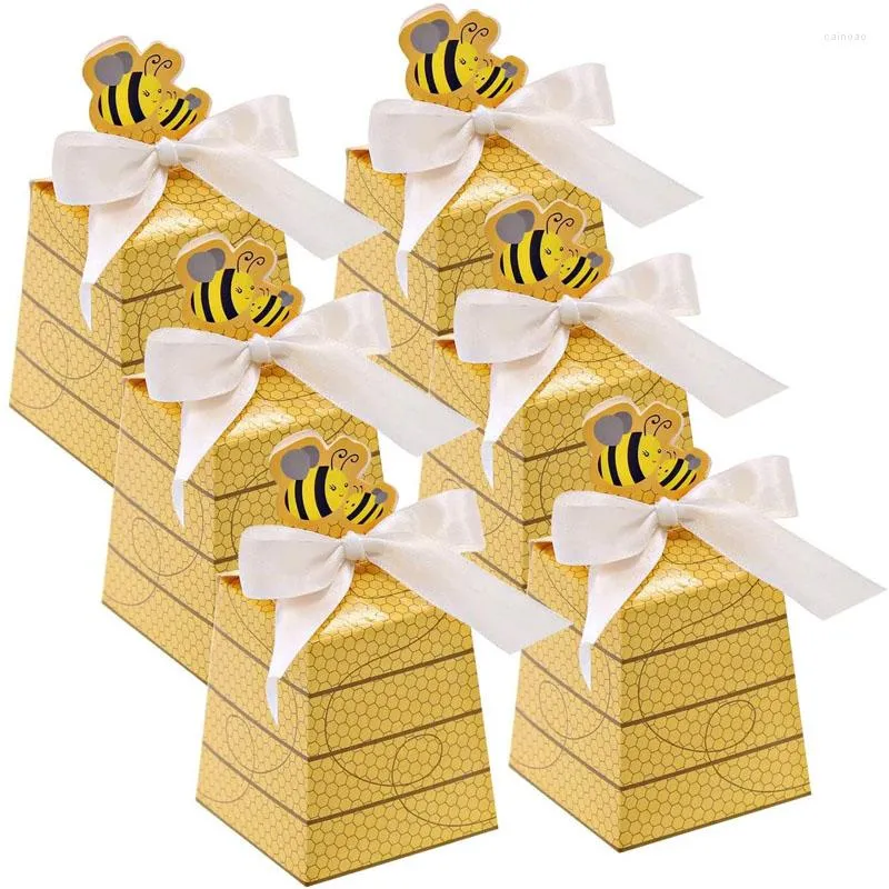 Gift Wrap 100pcs/lot Honey Bee Candy Box With Bow Tie For Baby Shower Favor Baptism Christening Birthday Wedding