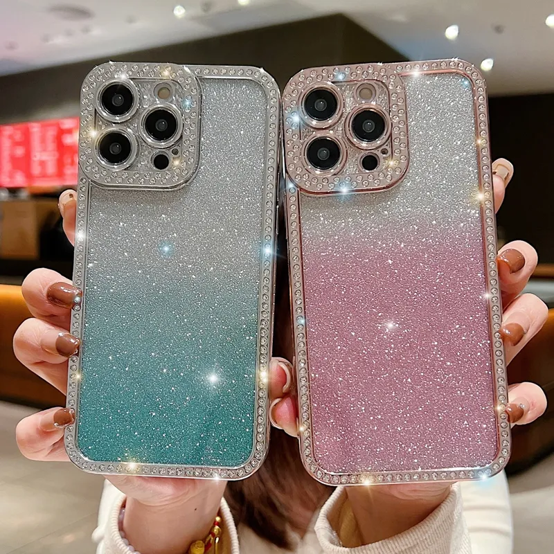 Мягкие Чехлы Из ТПУ С Блестками И Бриллиантами Для Iphone 15 14.