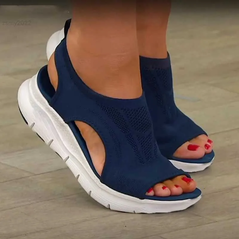 Sandálias Mulheres Sapatos de verão 2022 Mesh Fish Platform Sandals Women's Apen Toe Wedge Sandals Ladies Light Casual Shoes Zapatillas Muje