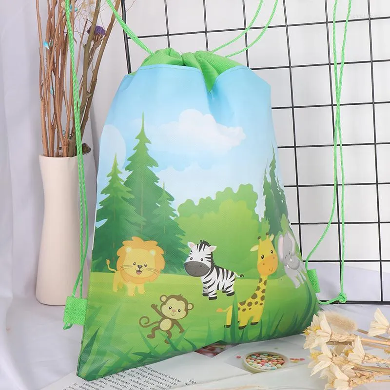 Geschenkwikkel Jungle Theme Party Gifts Bagscandy Tassen Groene Safari Dieren Pakken niet-geweven rugzak Kids S 34x27cm