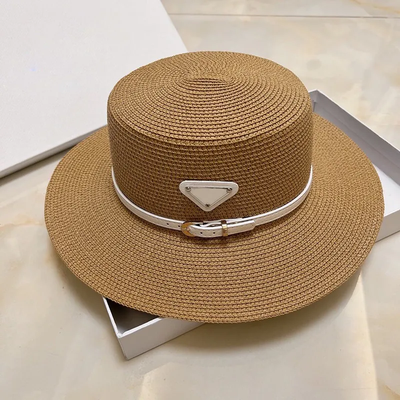 Bred Brim Straw Bucket Caps Hatts Fedoras For Mens Womens Designer Sun Protection Spring Summer Fall Semester Getaway Flat Top Headwear With White Band Khaki