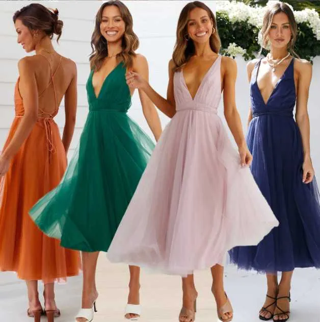 Womens Casual Dresses 2023 Summer Women Clothing Solid Color Sleeveless Halter Pleated Lady Elegant Dresses Girls' Maxi Dress