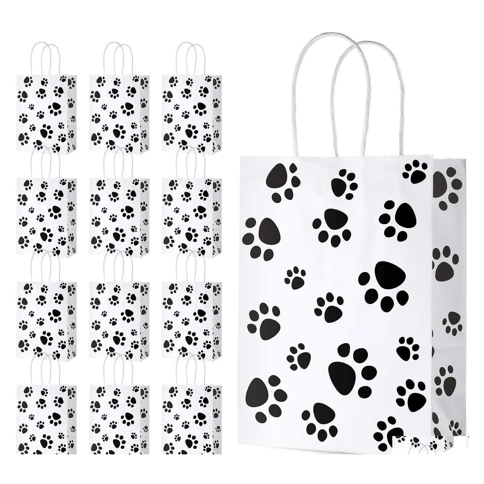 Bolsas de embalagem Puppy Dog Paw Print Treat With Paper Twist Handles para Pet Party Favor Doup Delivery Office School Business Industrial