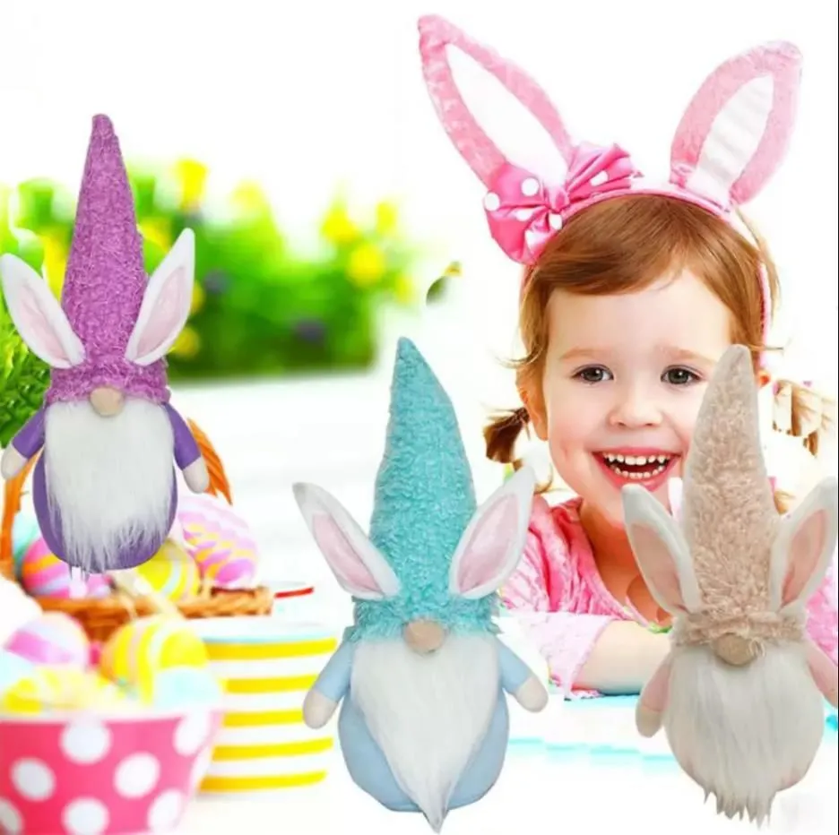 Wielkanocny króliczka gnome impreza przychylność bez twarzy lalka wielkanocna pluszowa królik krasnoludzka dekoracja stolika domowego rra