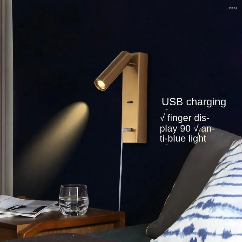 Vägglampor sconces enkla el modell rum rampljuset sovrum sovrum wiht usb switch för laddning ledning av läsning interiörbelysning