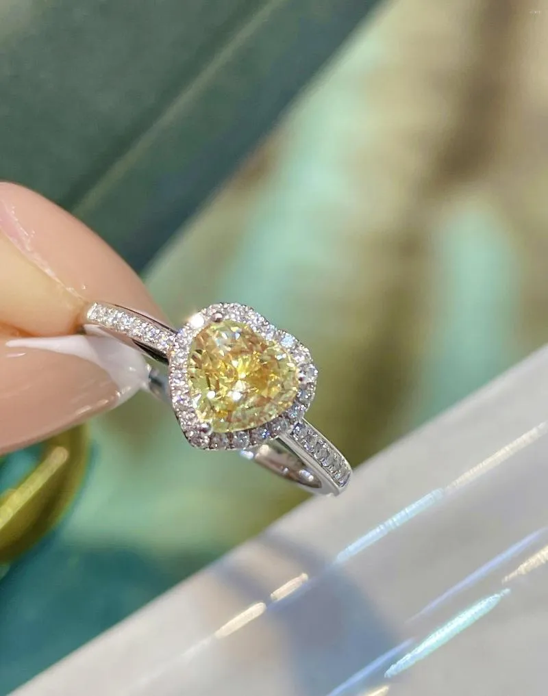 Klusterringar naturliga 1,19CT ofritt gula safir ädelsten diamanter Pure 18 K guldsmycken för kvinnor födelsedag#39; s presenter