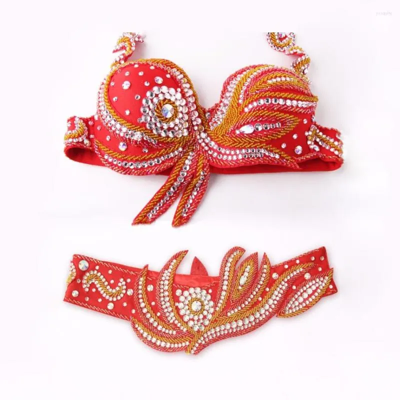 Stage Wear 2 Pieces Suit Performance Luxury Belly Dancing Egyptian Costumes Oriental Style Rhinestone Dance Bra Belt