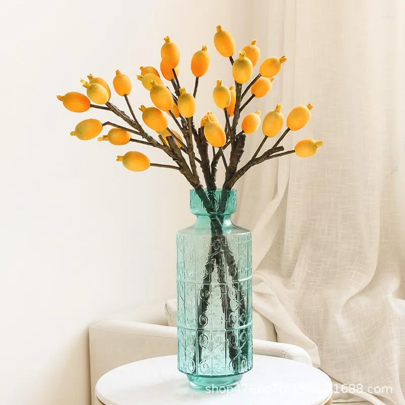 Decorative Flowers Large Branch Simulation Plastic Loquat Fruit Luxury Home Decoration Ornaments Shopping Mall Window Display Fake Branches
