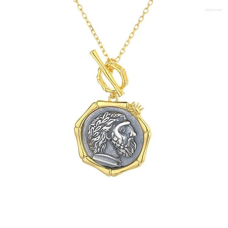 سلاسل N14 Zfsilver S925 sterling الفضة الأزياء العصرية إله Zeus الرجعية الذهب قلادة عملة قديمة للنساء حفل زفاف كرام المجوهرات