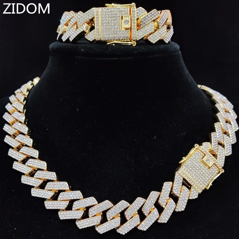 Strands Strings Men Mulheres Colar de corrente de hip hop para festa de moda de 20 mm de largura Rhombus Calhas cubanas Colar Hiphop Iced Out Bling Jewelry 230317