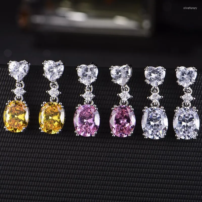 Stud Earrings Karachi Exquisite And Luxurious Glitter Diamond Pink Yellow White Zircon Female Fashion Color Jewelry