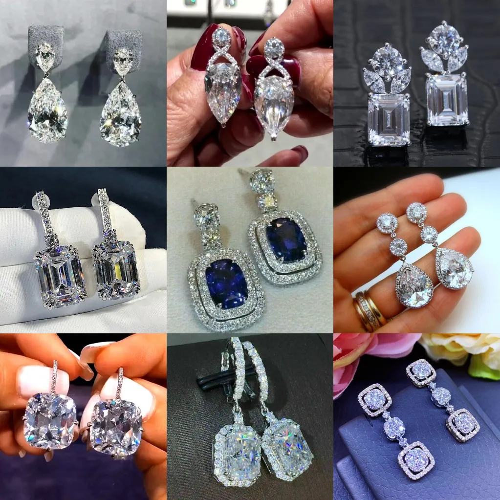 Women's 925 Silver Plated Stud Earrings With Cubic Zirconia - Wedding Gift Jewelry Set