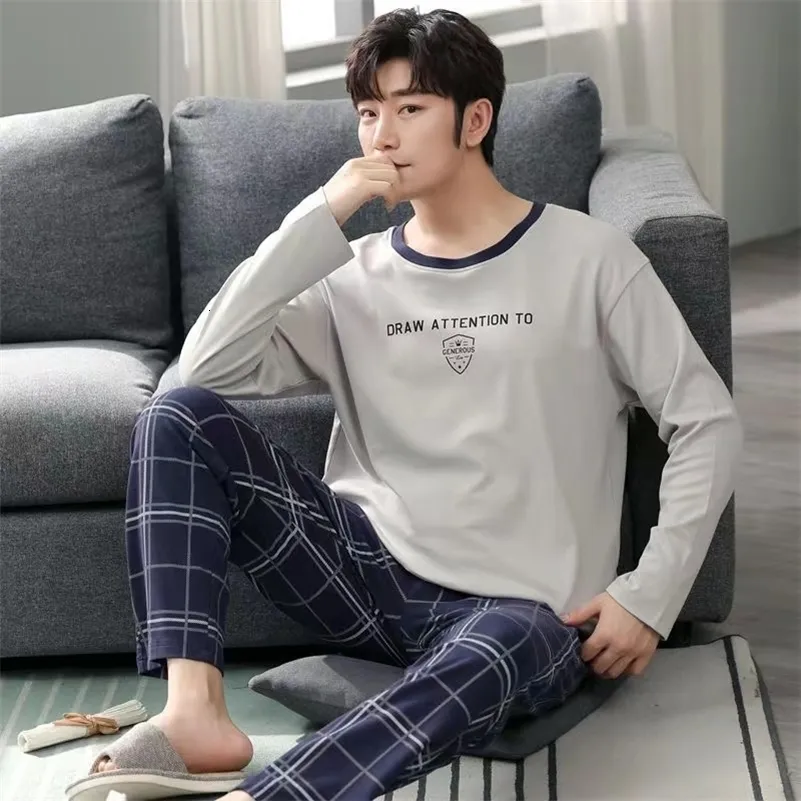 Ropa de dormir para hombres Conjuntos de pijamas SUO CHAO para hombres Camisetas y pantalones de manga larga con cuello redondo Pijamas estampados Camisón Ropa de dormir Ropa de casa 230317