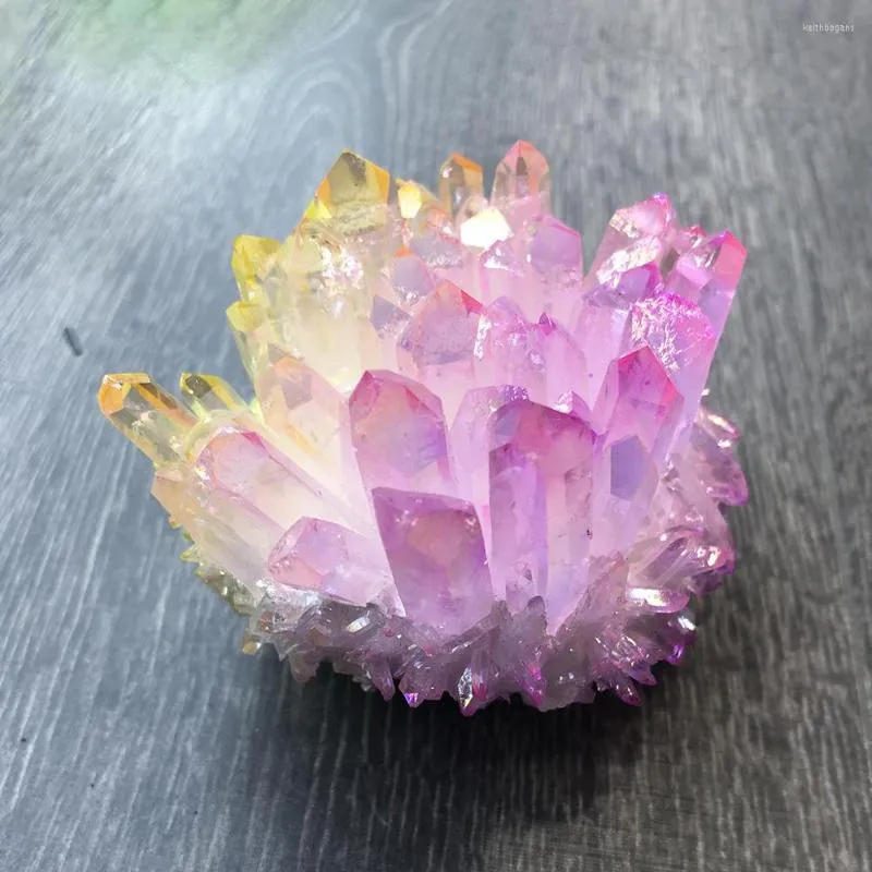 Decorative Figurines Natural Angel Aura Quartz Titanium Coated Cluster Reiki Healing Energy Crystal Stone Column Point Radiation Resistant