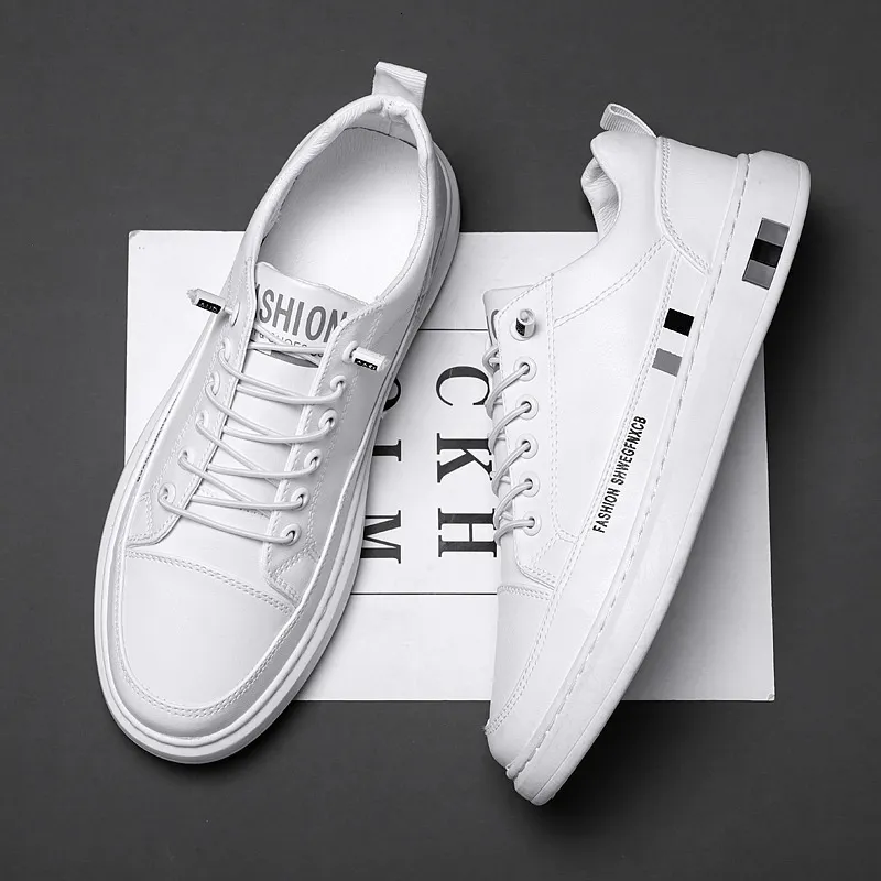 Kledingschoenen Stijlvolle witte lederen sneakers mannen vulcaniseer studenten lage top tienerjongen waterdichte tenalise sneaker man 230317