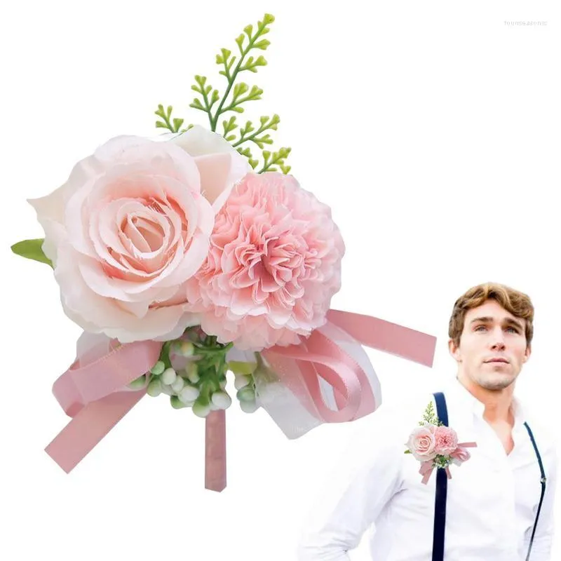 Fleurs Décoratives Rose Boutonnière Pour Hommes Bordeaux Mariage Marié Et Garçons D'honneur Cérémonie Anniversaire