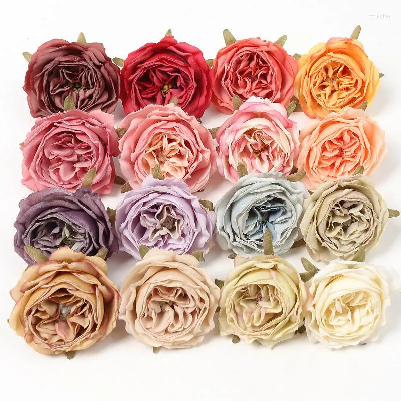 Decorative Flowers 10PCs Rose Artificial Heads 6cm Fake For Home Decor Garden Marriage Wedding Decoration Craft Garland Accessories