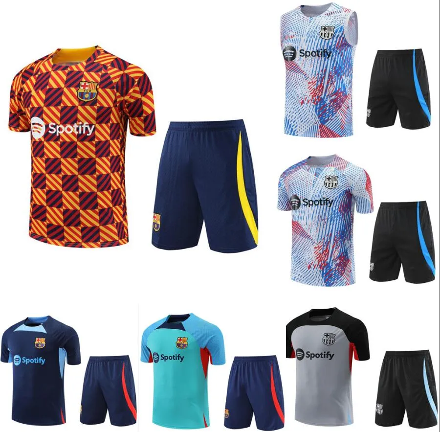 2023/24 바르셀로나 반팔 조끼 barca 성인 소년 LEWANDOWSKI F. DE JONG 트레이닝 복 chandal futbol survetement ANSU FATI Camisetas de football TRACKSUIT kit