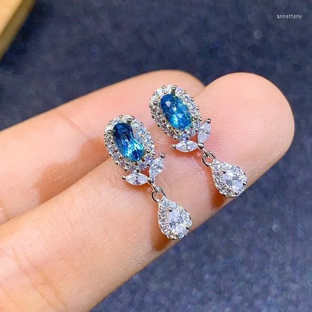 Boucles d'oreilles à clous pour femmes, bijoux de luxe légers et exquis, topaze bleue de mer, à la mode