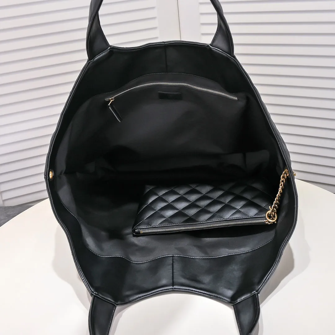 Large Shopping Pouch in Black Leather