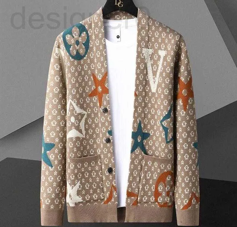 Herrtröjor Designer 2022 Ny helt lyxig V- Neck Cardigan Fashion Stick Cashmere Sweater Korean Style Mens Trendy S Jacket Men kläder B2FN