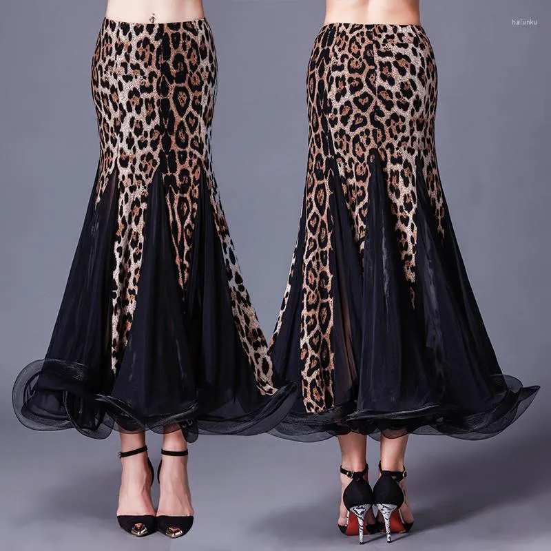 Scen Wear Style Leopard Black Red Blue Ballroom Dance Costumes Sexig spandex Gaze kjol för kvinnliga kjolar