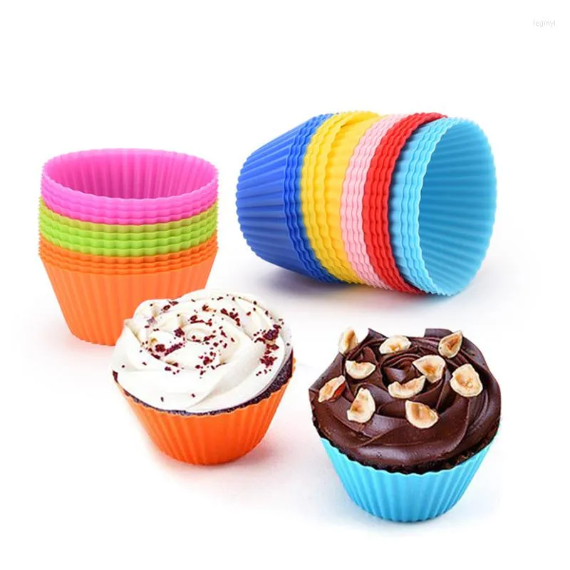 Pişirme Kalıpları 12 PCS Muffin Silikon Kek Kalıp Yuvarlak Mini Cupcake Sabun Seti 3D Astarlar Daire Kalıp Araçları