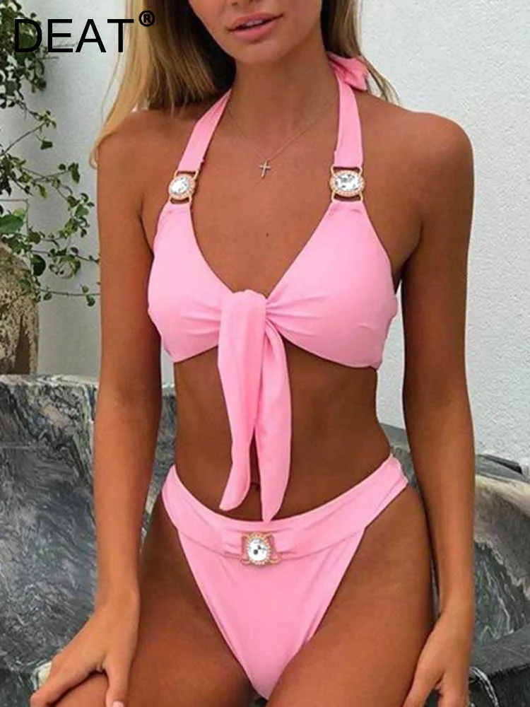 Bikinis Set DEAT 2022 Sommer Strand Urlaub Sexy Ärmellose Bogen Bandage Tops Diamanten Zwei Stück Set Frauen Bikini Bademode MJ056 P230316