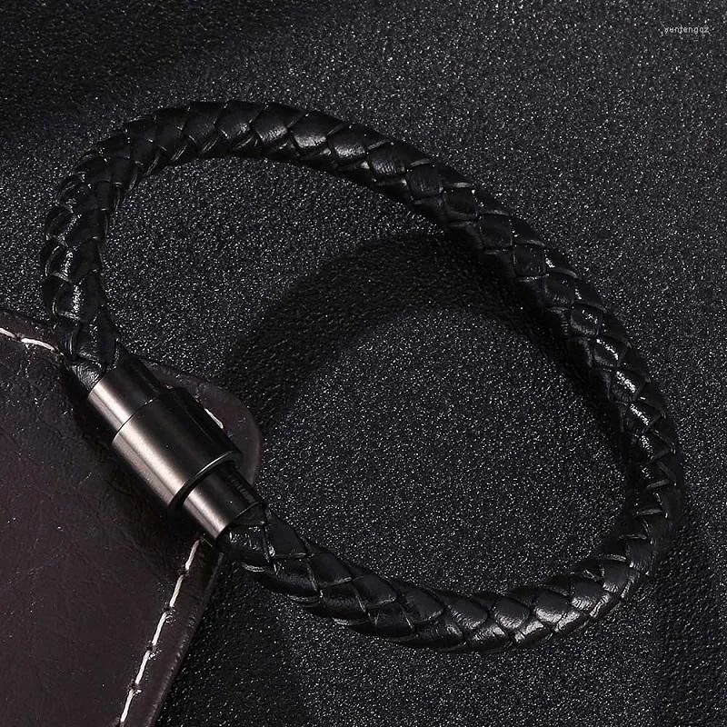 Charm Bracelets 2023 Simple Silver Color Stainless Steel Magnetic Buckle Braided Leather Male Wrist Band Unisex Jewelry Drop