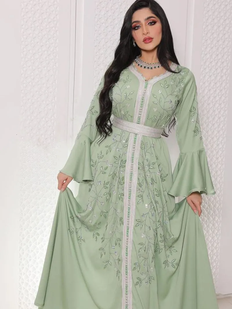 Vêtements ethniques Inde Turquie Musulman Abaya Robes Femmes Élégant Diamant De Mariage Soirée Robe De Soirée Dentelle Ceinture Jilbab Maroc Caftan Robe 230317