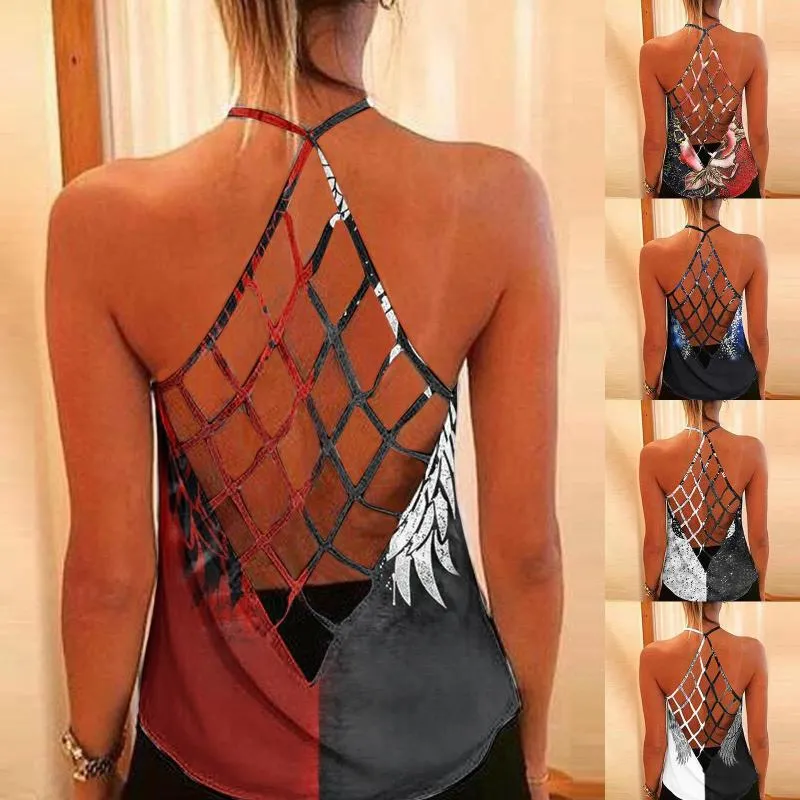 Damestanks Ropa Mujer 2023 Zomer tops voor vrouwen sexy criss cross terug back tank halter losse holte camisole shirt t shirts vest tuniek
