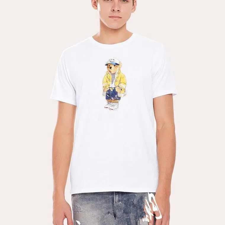 メンズTシャツ2023夏の新しいポロスシャツリトルベアプリントクルーネック半袖TシャツユニセックスファッションアジアサイズS-3XL