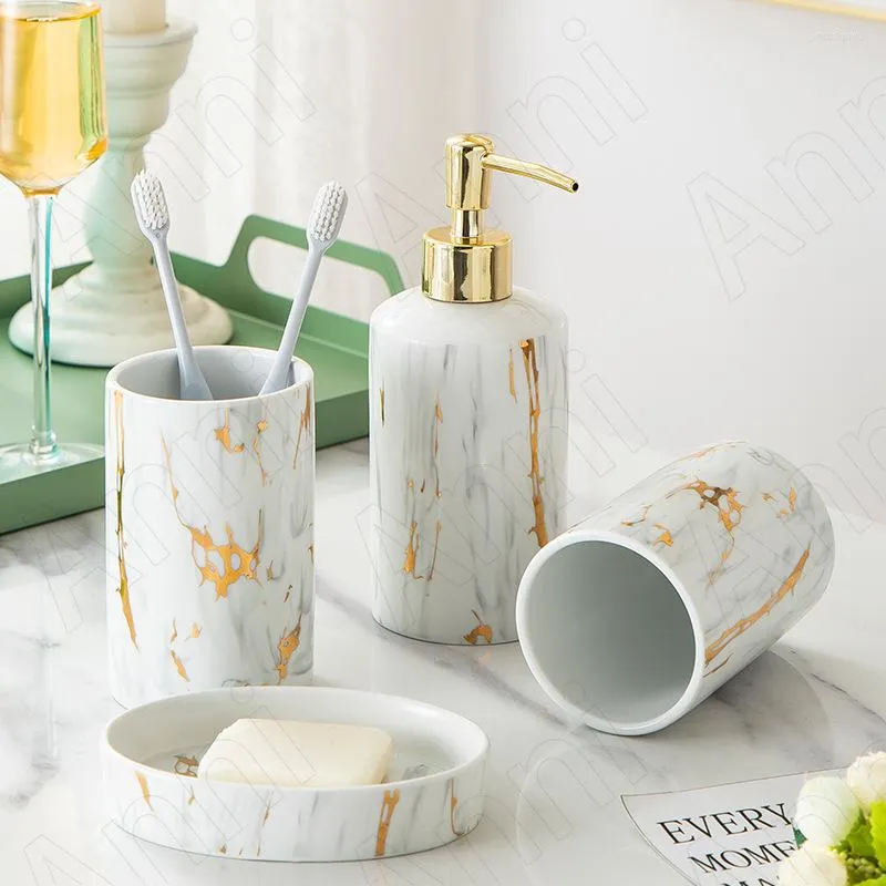 Bath Accessory Set Creativity Golden Marble Texture Bathroom Accessories Ceramic Nordic Modern Restroom Toothbrush Holder Shower