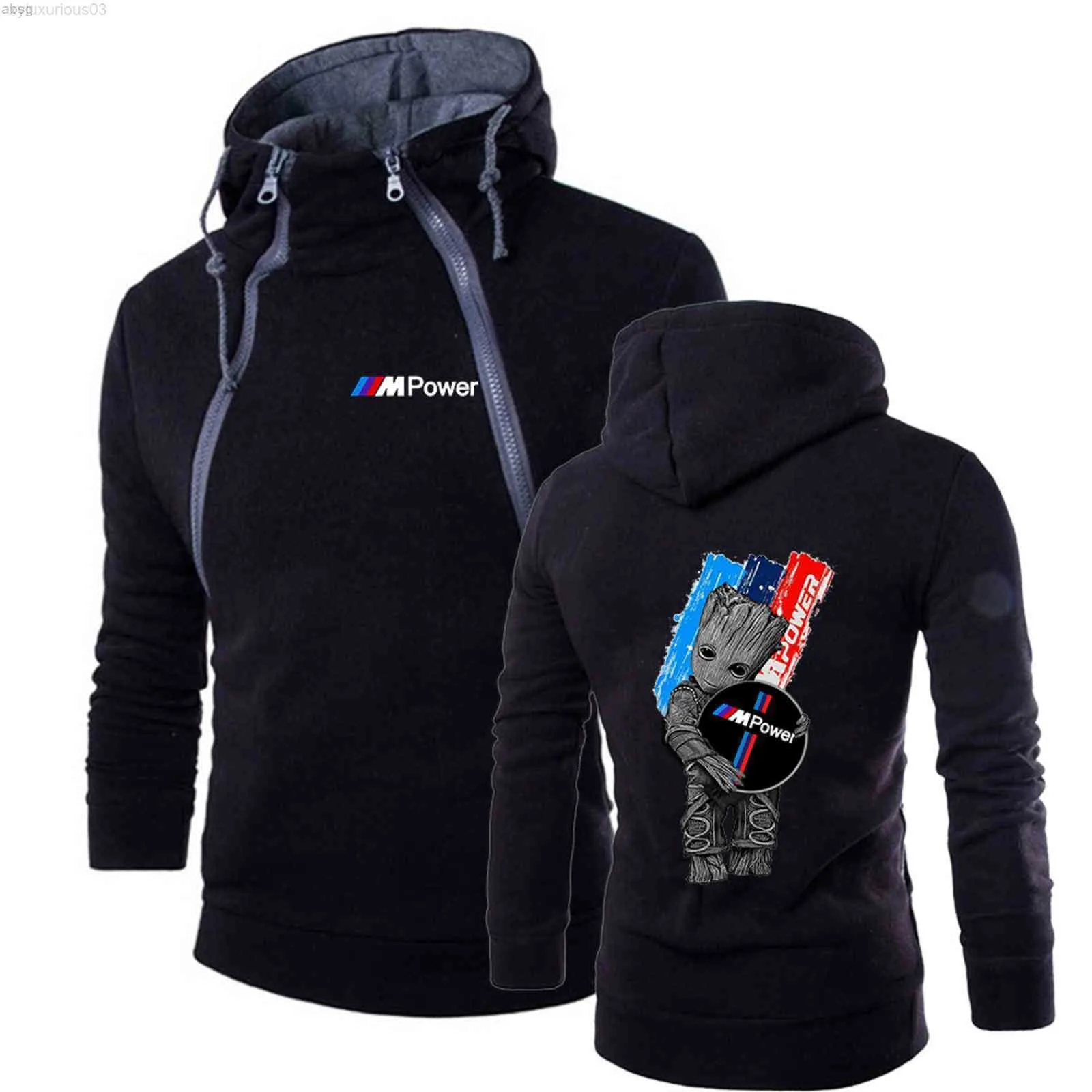 2023 BMW Casual Solid Men Hoodies Diagonal Zip Długie rękaw Bluza Elegancka popularność Harajuku Wygoda