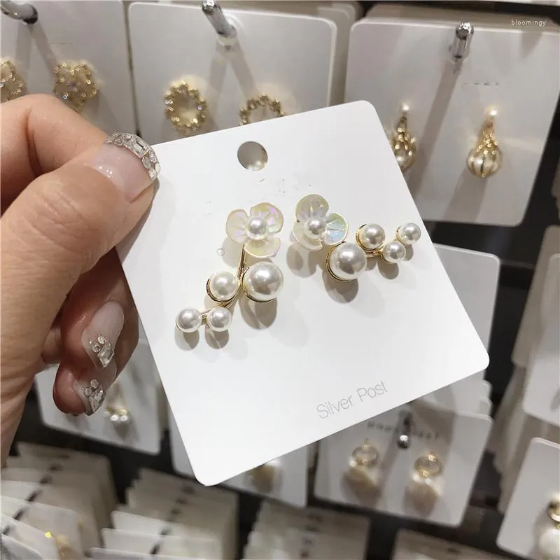 Brincos de garanhão imitação branca pérola redonda círculo de flores mulheres cor de ouro Earings coreanos jóias brincos declaração