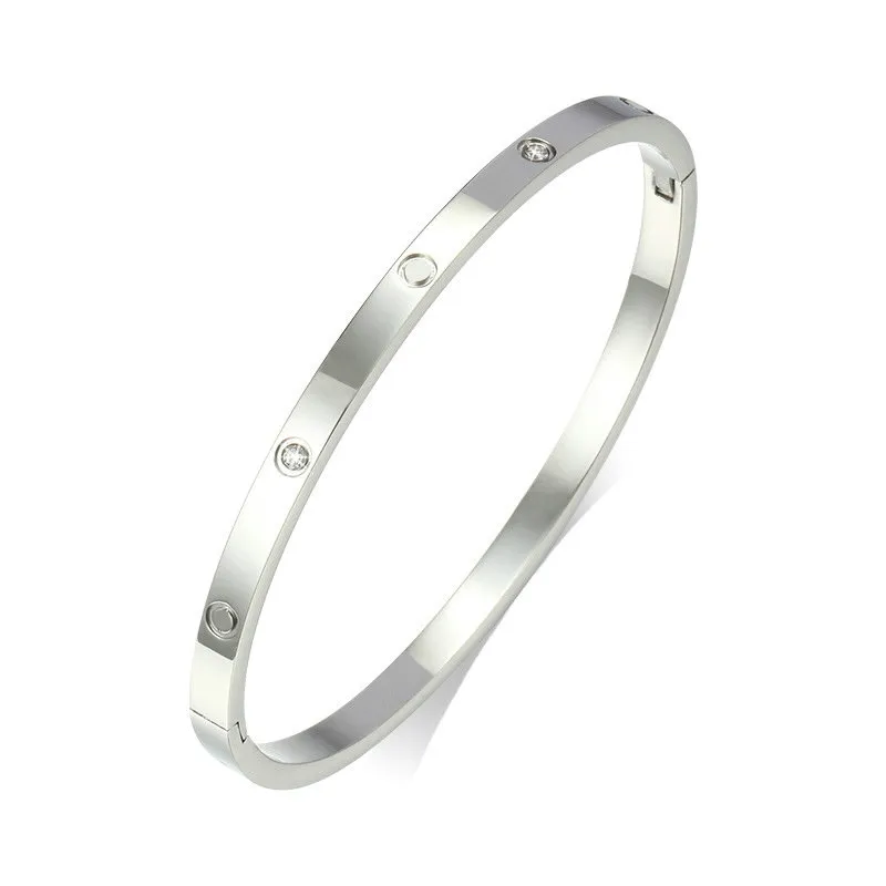 Fashion Titanium Steel Love Bangle Bracciale Donna Uomo 4mm Thin Love Bracciali Distanza Gioielli Regalo per amante 16-19 con borsa di velluto