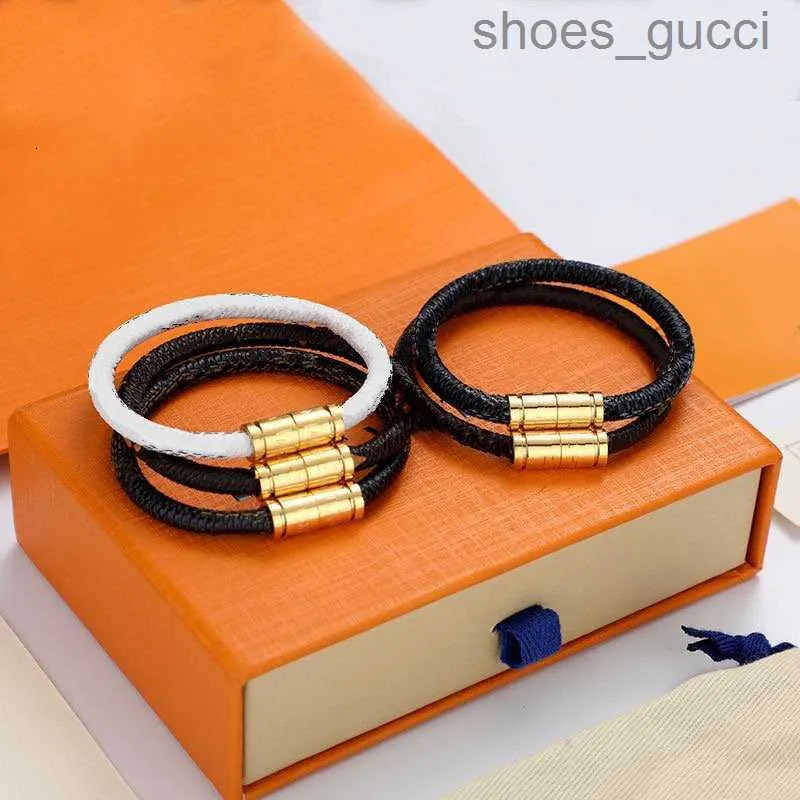 brand designer bracelet Classic flower plaid leather rope gold silver buckle beads hand rope men women couple bracelets luxury fashion gift