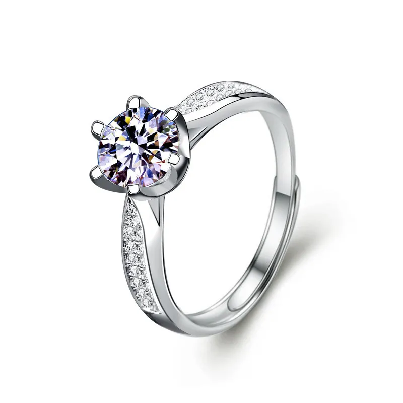 Bague de mariage en argent sterling S925 avec diamant 6 griffes de fiançailles réglables couleur D pour femme Moissanite Bague d'anniversaire de mode Bijoux de fête Cadeaux