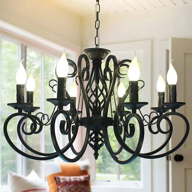 Pendant Lamps French Country Chandeliers Kitchen Island Candle Iron Black Chandelier Industrial Vintage Light Fixture For Farmhouse D