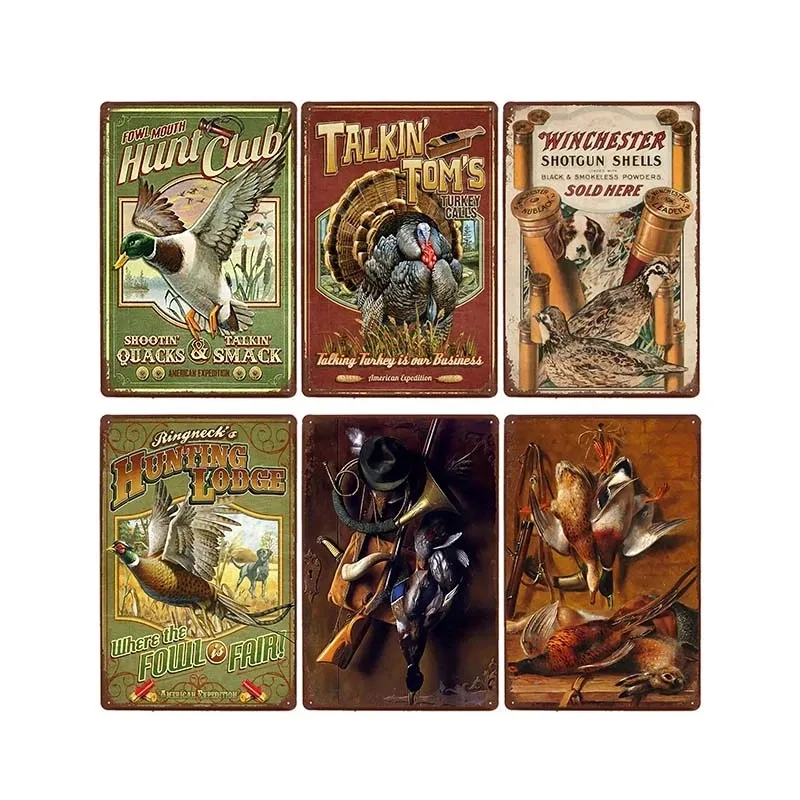 Hunting Signs Tin Metal Vintage Hunter Plaque Tin Plate Retro Hunt