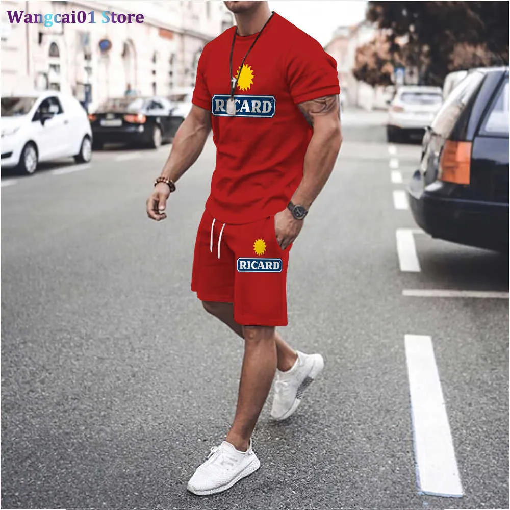 Wangcai01 Мужские спортивные костюмы France Ricard Anisette Men Set Set Truck Tuit Men Clothing Fashion Soild Color Man Vintage Sportswear короткие наряды 0318H23