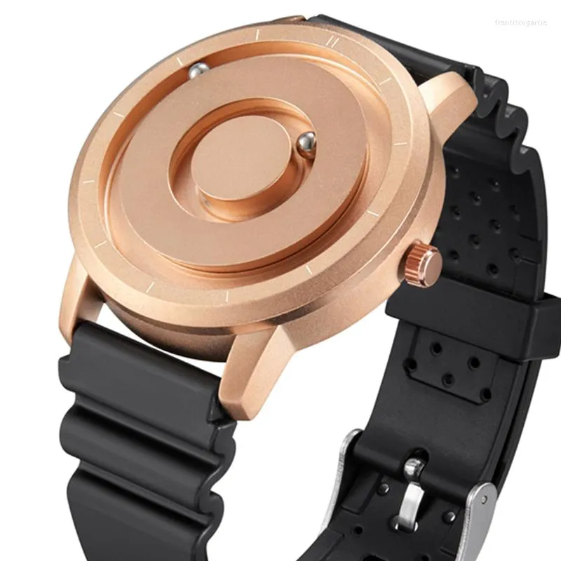 Relógios magnéticos criativos do Wrist Rose Gold Black Sliver Metal Magnets Minco Men's Circle Ring Rubber Sports Male Relogio Uhr