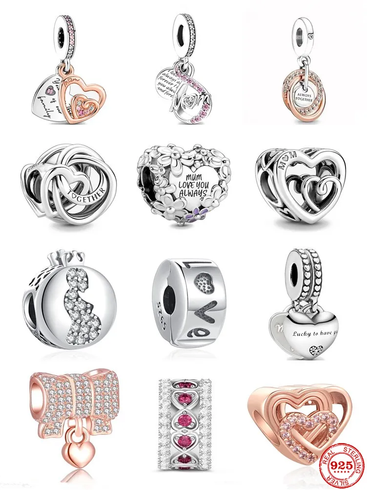 925 silver Fit Pandora Original charms DIY Pendant women Bracelets beads Family Always Encircled Heart Charm Love